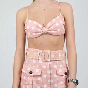 ZIMMERMANN Pink Linen Corsage Tie Bandeau Halter Crop Top Blouse Size 0